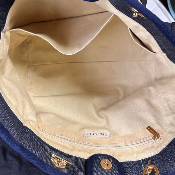Authentic CHANEL CC Canvas MM Deauville Tote Blue Denim Navy Chain Shoulder Bag - Picture 16 of 16